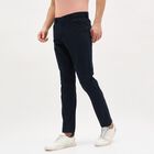 Men's Deep Midnight Navy Slim Fit Flat-Front Casual Trousers, Navy Blue, small