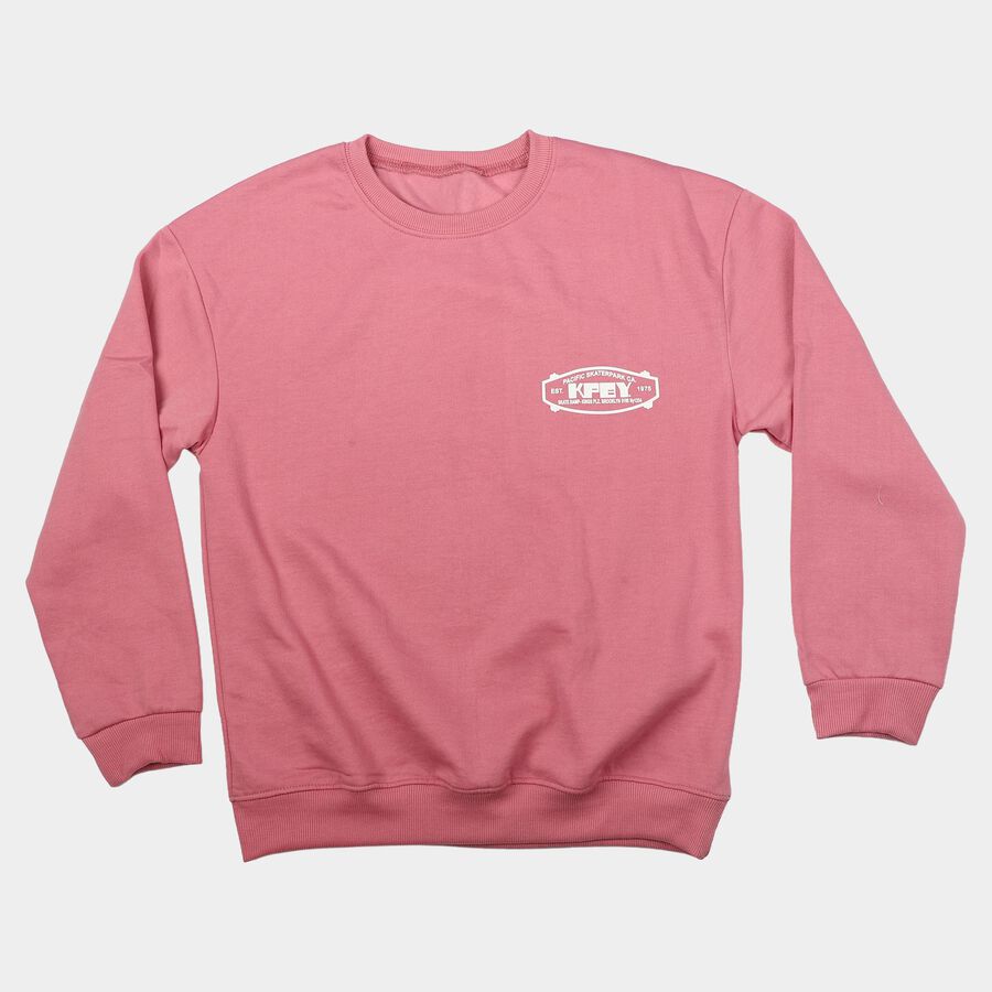 Boys' Pink Crew Neck Pullover Sweatshirt, गुलाबी, large