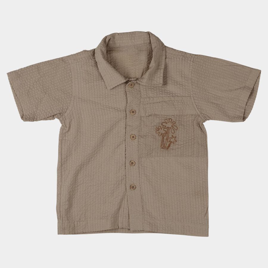 Infants Beige Cotton Half Sleeve Classic Casual Shirt, Beige, large