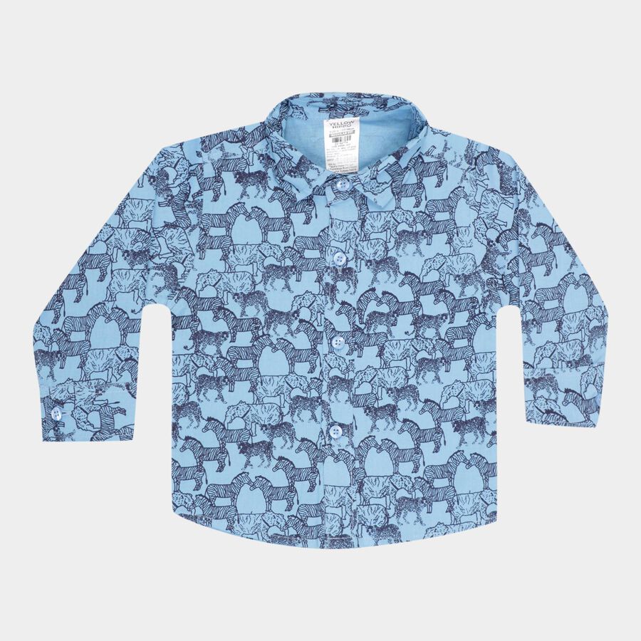 Infants Cotton Printed Casual Shirt, Mid Blue, large image number null