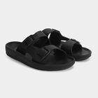 Men's Black Buckle Strap Slide Sandals, Black, small