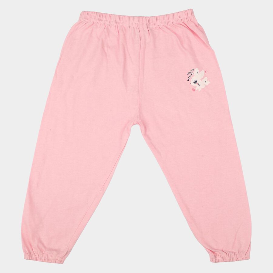Infants' Pink Jogger Fit Bunny Printed Cotton Pyjama, Pink, large