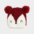 Girls' Maroon Fox Motif Beanie Cap, Wine, small