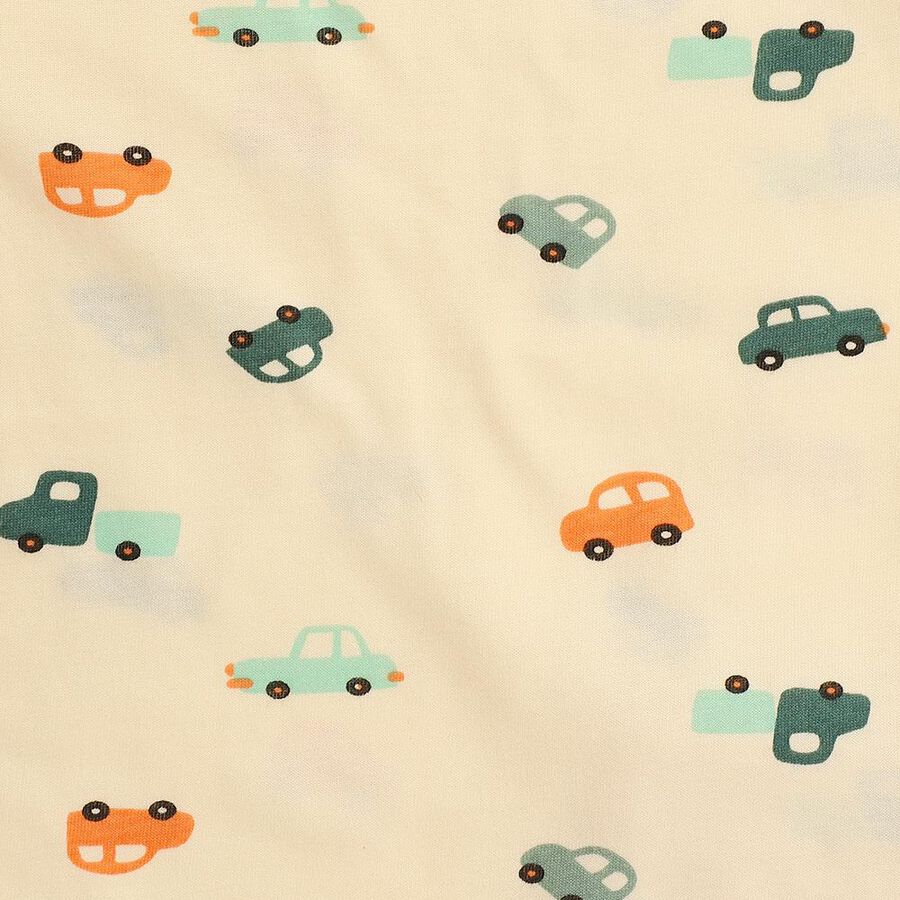 Infants' Orange Cotton Round Neck Car Print Baba Suit, Orange, large