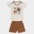 Infants' Beige 100% Cotton Neck Solid Baba Suit, Beige, small