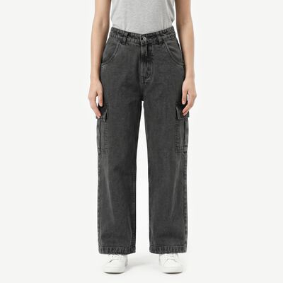 Women's Dark Grey Relaxed Fit Cargo Jeans