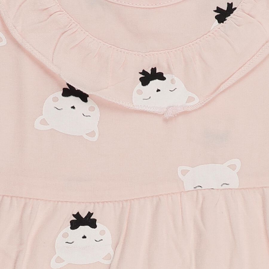 Infants' Soft Pink Cotton Printed Long Sleeve Frock, हल्का गुलाबी, large image number null