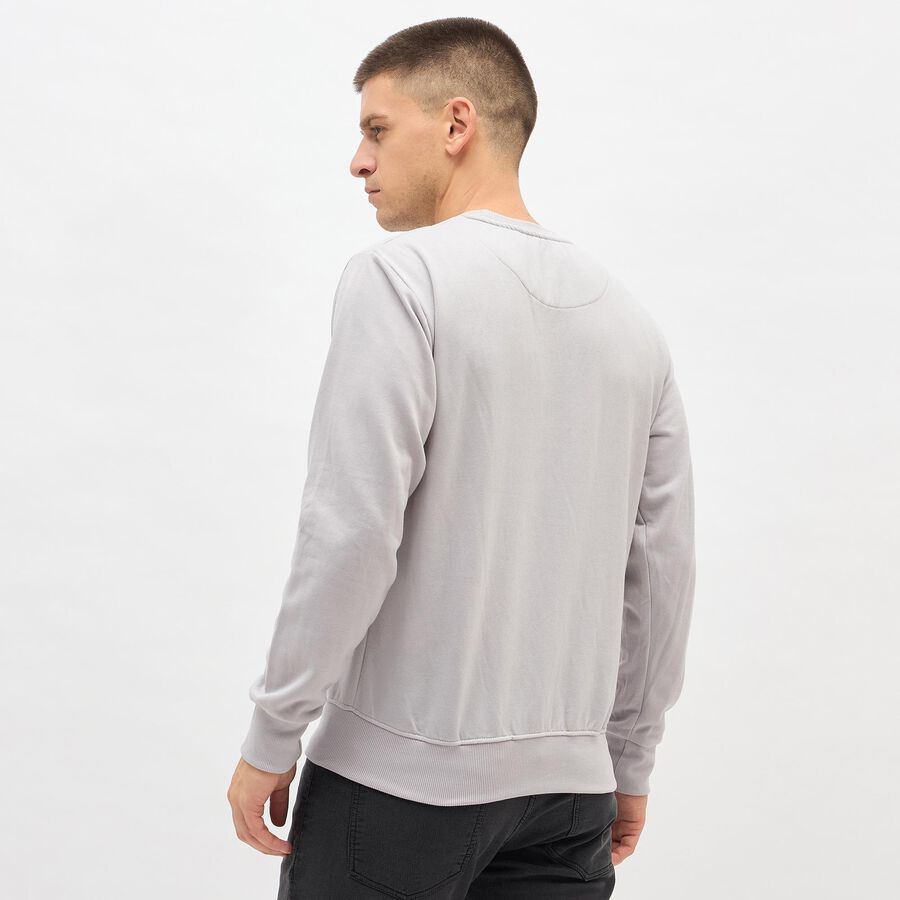 Men's Light Grey Crew Neck Casual Printed Sweatshirt, Light Grey, large image number null