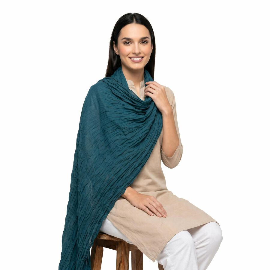 Women's Blue Solid Dupatta, Mid Blue, large