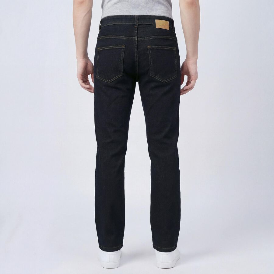 Men's Navy Blue Slim Fit Washed Jeans, गहरा नीला, large