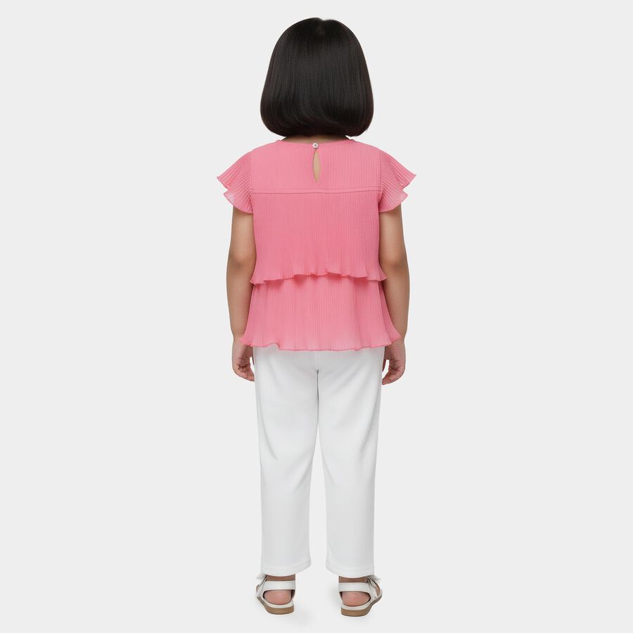 Girls Fuchsia Layered Top and White Capri Set, Fuchsia, large