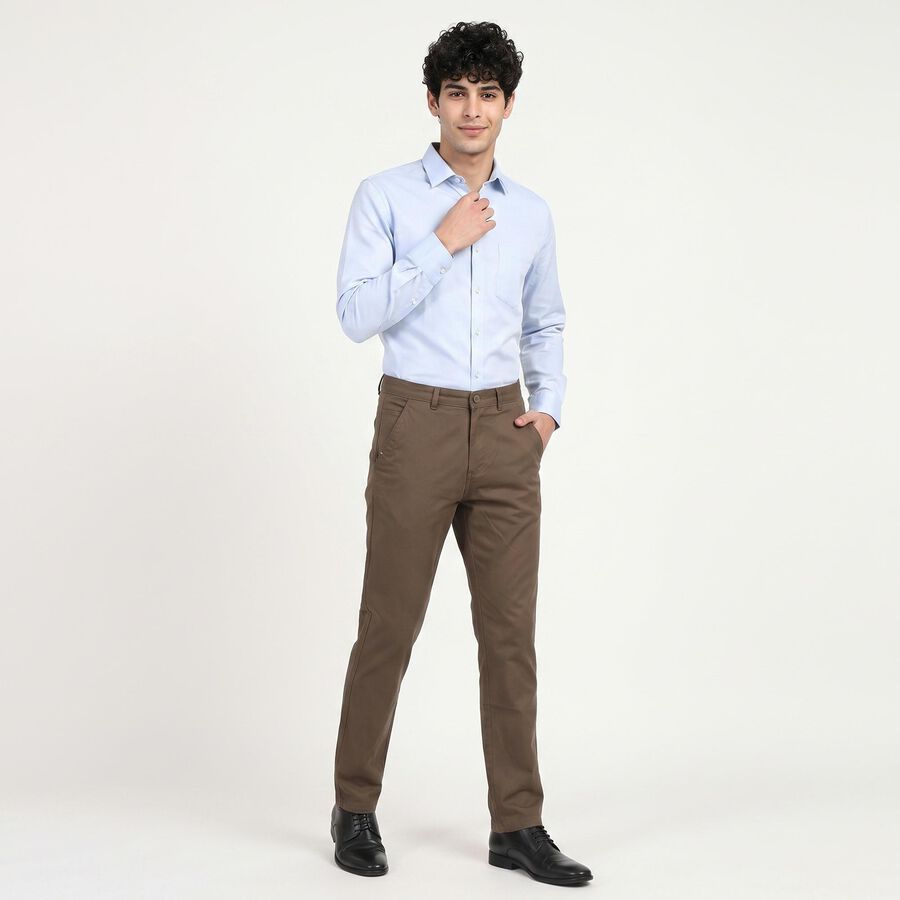 Men's Brown Slim Fit Chino Trousers, भूरा, large