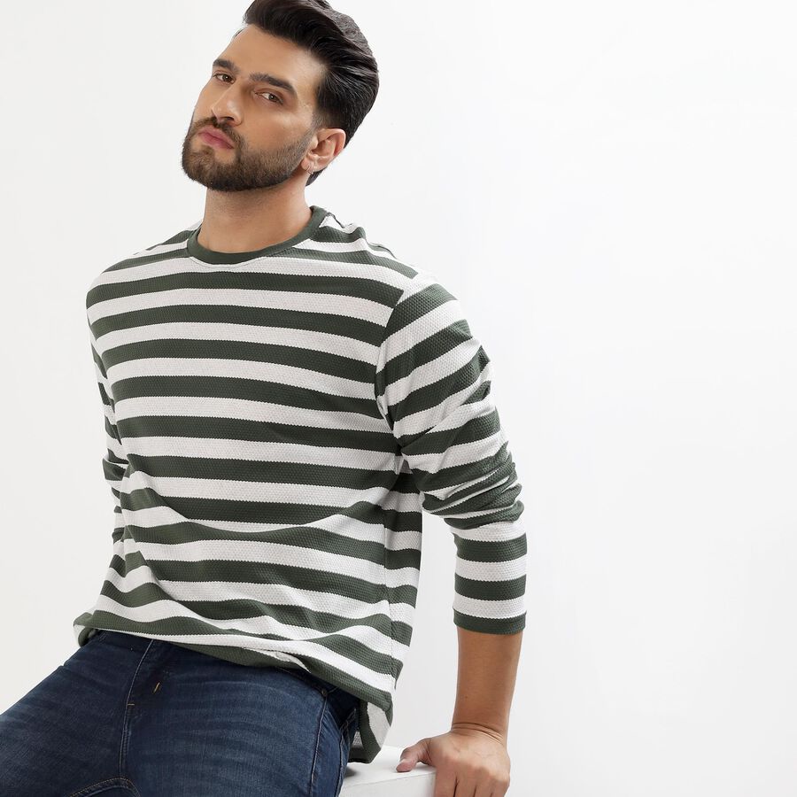 Men's Muted Sage Green Round Neck Casual T-Shirt, हल्का हरा, large image number null