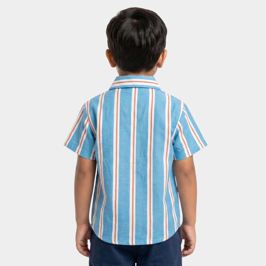 Boys Blue Cotton Short Sleeves Collared Regular Fit Shirt, Mid Blue, large
