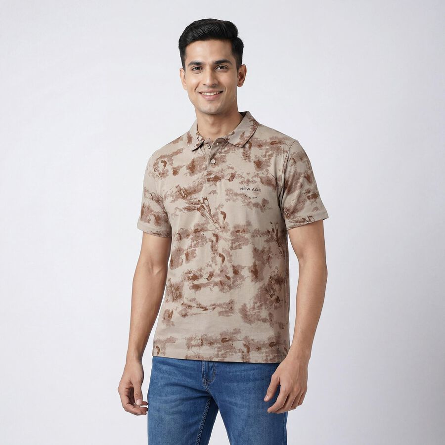 Men's Brown Cotton Polo Collar Casual T-Shirt, Brown, large