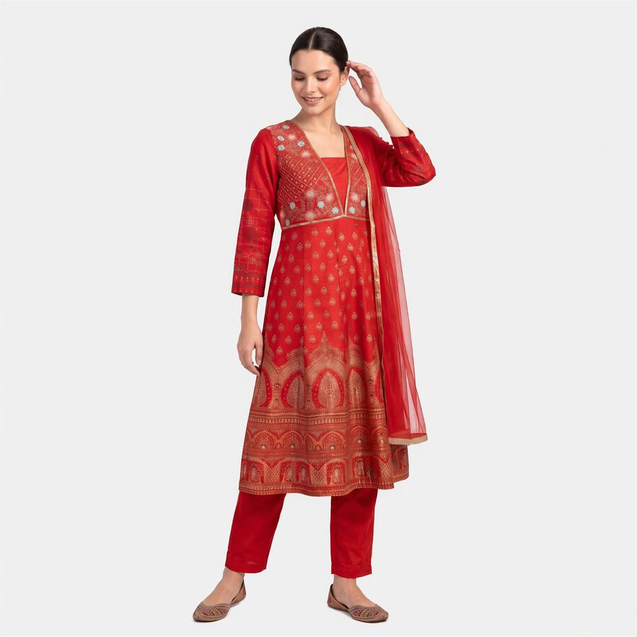 Women's Red Foil Printed Ethnic Set, Red, large