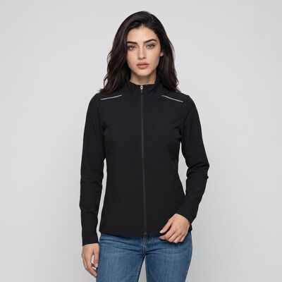 Women's Black Stand Collar Windbreaker Jacket
