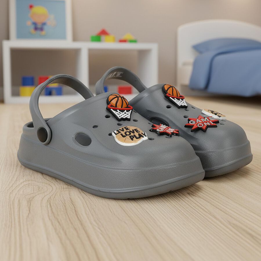 Boys' Grey Slip-On Clogs Sandals, Grey, large