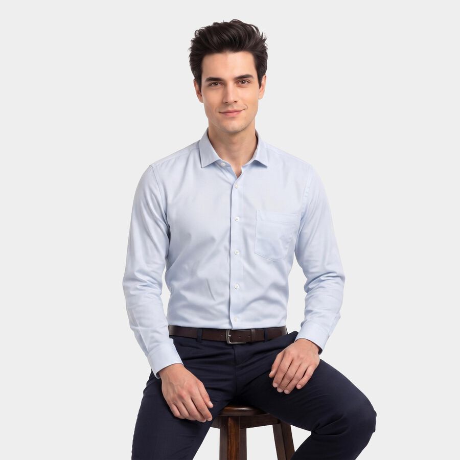 Men Light Blue Regular Collar Formal Shirt, हल्का नीला, large