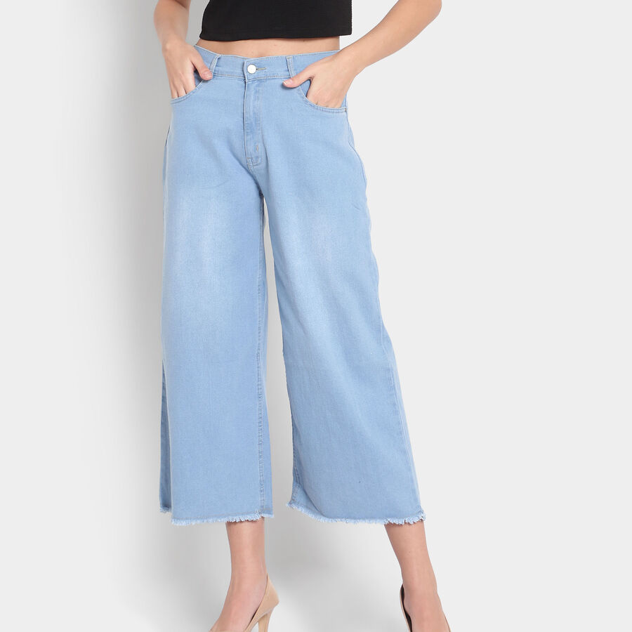 Washed Mid Rise Flared Jeans, Light Blue, large image number null