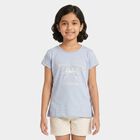 Girls Light Blue Round Neck Regular T-Shirt, Light Blue, small