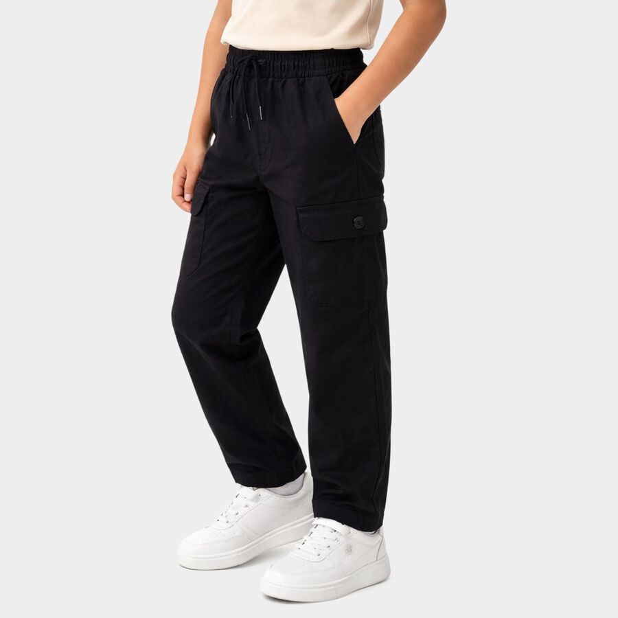 Boys' Navy Blue Cotton Regular Fit Trousers, Navy Blue, large