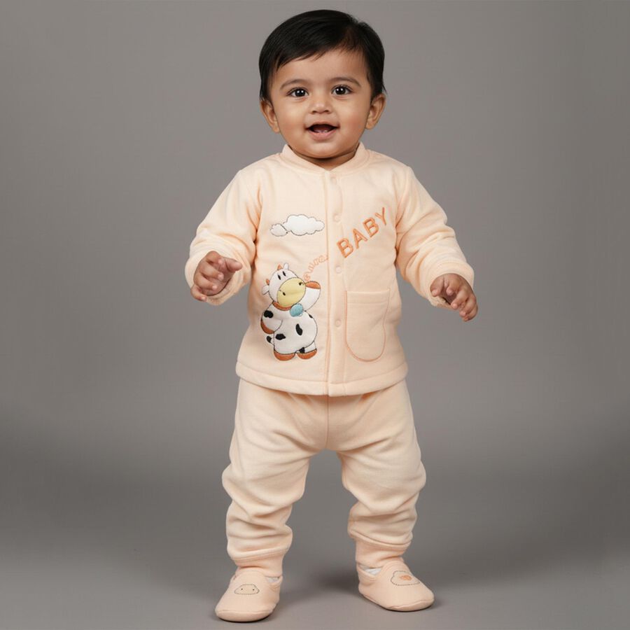 Infants' Peach Round Neck Minimalist Baba Suit, पीच, large image number null