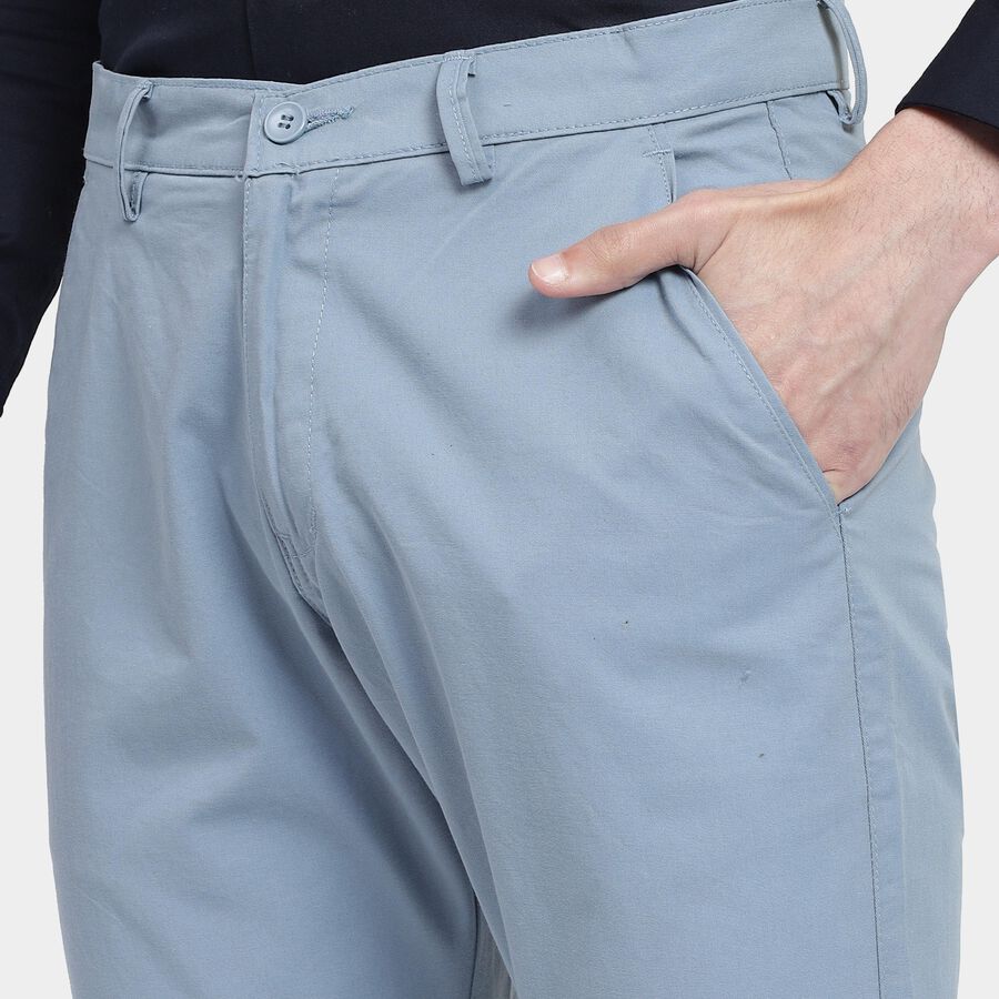 Men's 100% Cotton Slim Fit Casual Trousers , Light Blue, large image number null