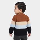 Infants' Brown Crew Neck Striped Pullover, भूरा, small