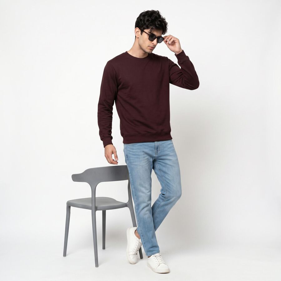 Men's Wine Crew Neck Pullover Sweatshirt, Wine, large
