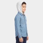 Boys Light Blue Long Sleeves Hooded Shirt, Light Blue, small