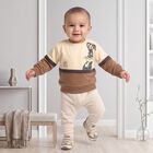 Infants' Beige Cotton Round Neck Pullover Sweatshirt, Beige, small