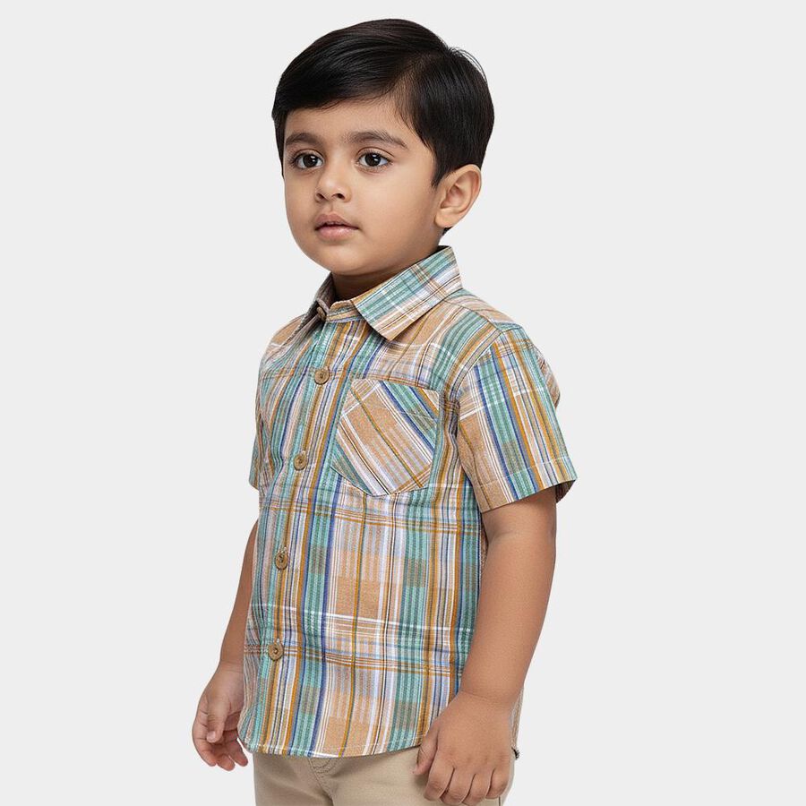 Boys Bright Orange Cotton Half Sleeve Classic Collar Casual Shirt, Orange, large image number null