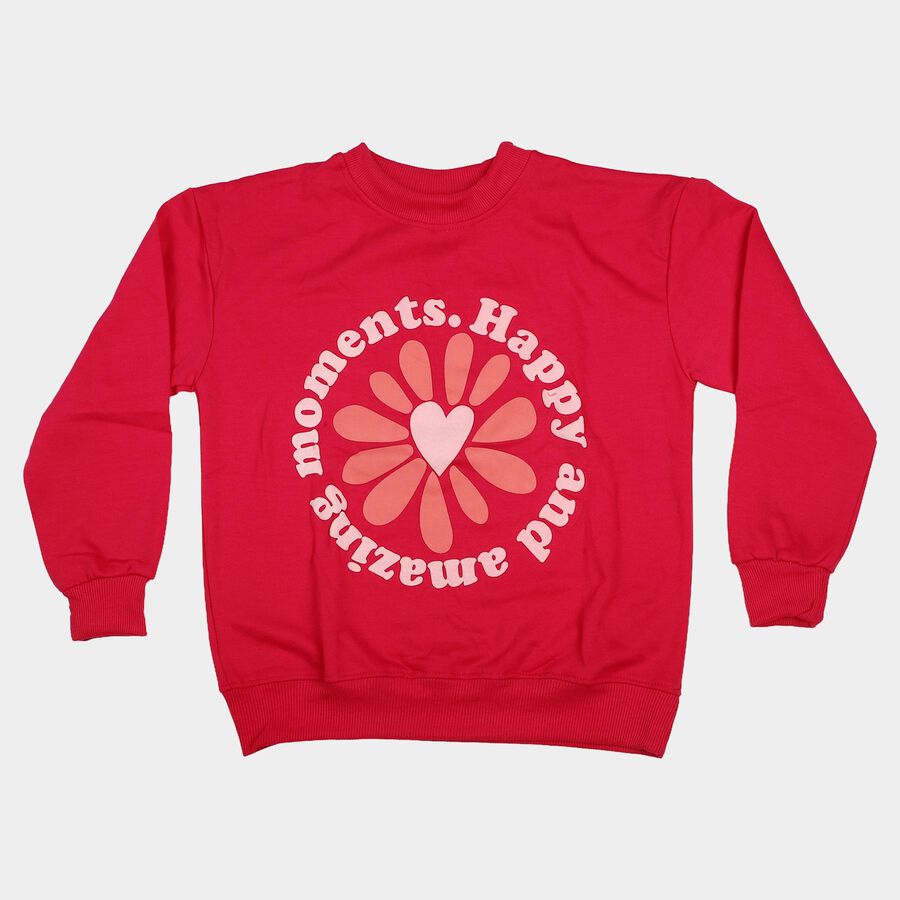 Girls Fuchsia Crew Neck Pullover Sweatshirt, रानी (फ्यूशिया), large