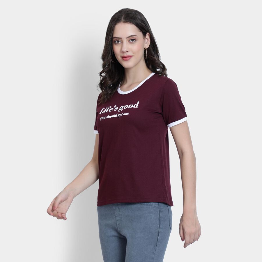 Ladies' Round Neck T-Shirt , वाइन, large image number null