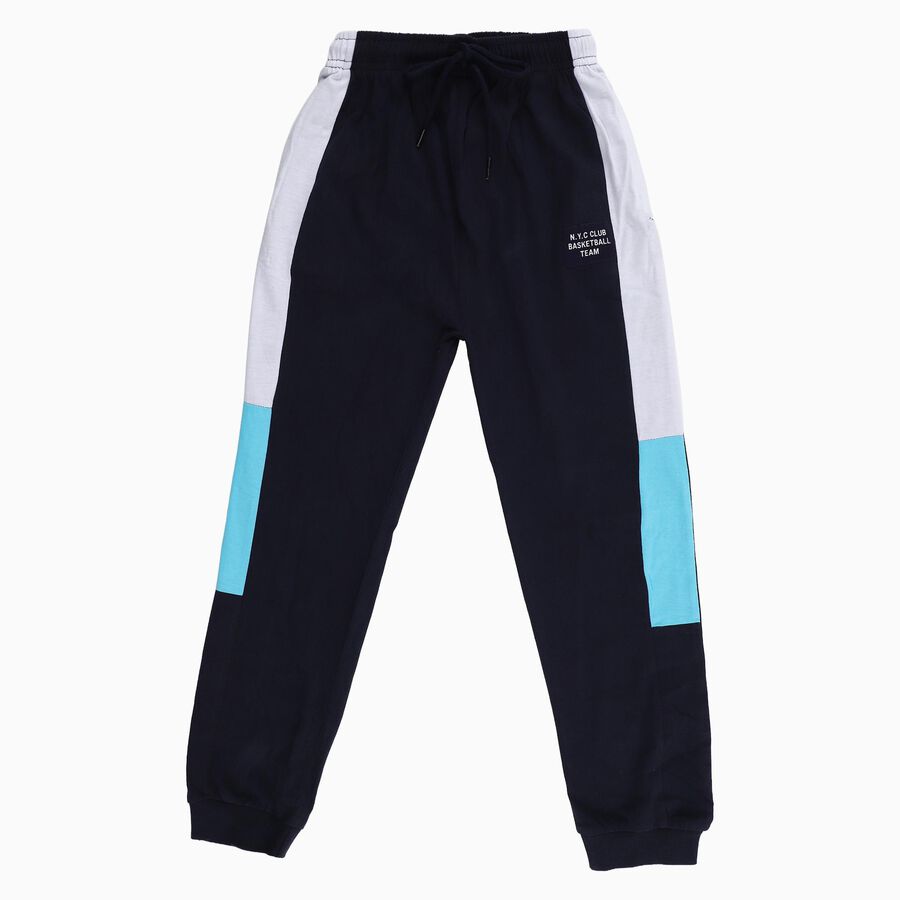 Boys' Navy Blue Color-Blocked Cotton Blend Pyjama, Navy Blue, large