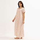 Women's Off-White Round Neck Casual Nighty, Beige, small image number null