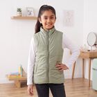 Girls' Sage Green Stand Collar Puffer Jacket, हल्का हरा, small