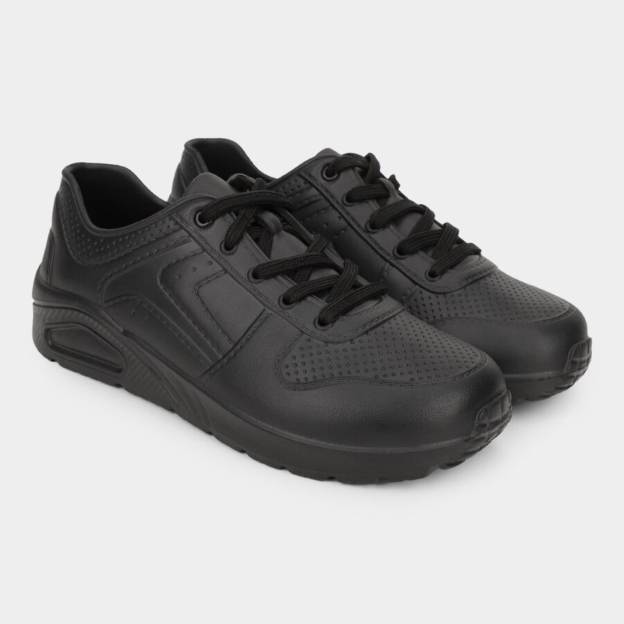 Men's Jet Black Lace-Up Casual Shoes, काला, large