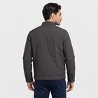 Men Dark Grey Stand Collar Windbreaker Jacket, Dark Grey, small
