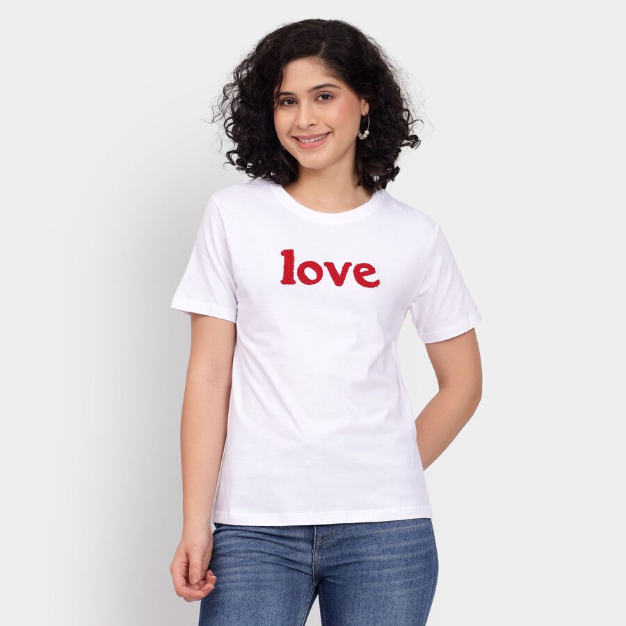 Ladies' Cotton Round Neck T-Shirt, White, large image number null