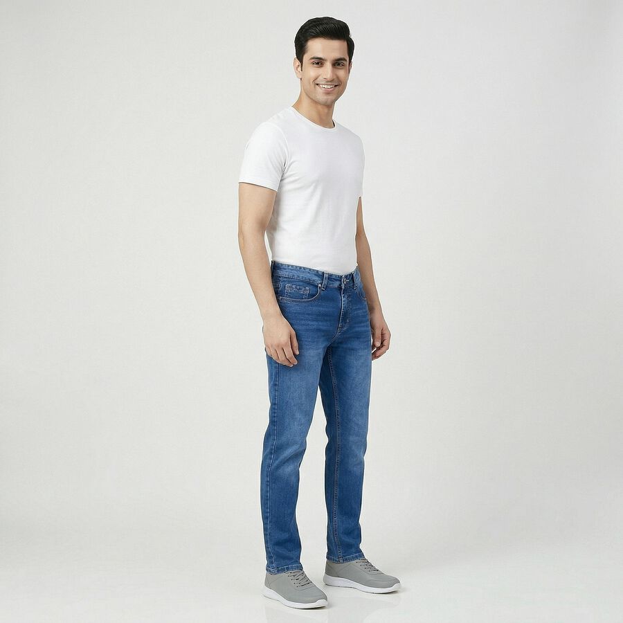 Men's Blue Slim Fit Jeans, Mid Blue, large