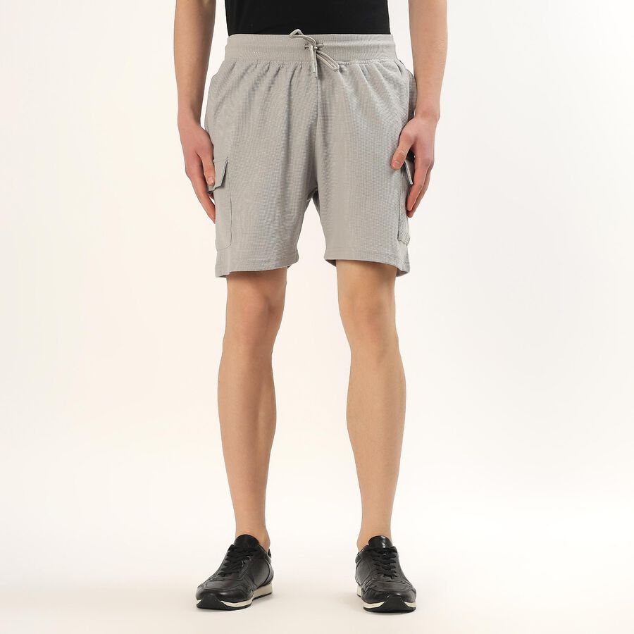 Men's Light Gray Textured Cargo Bermuda Shorts, Light Grey, large
