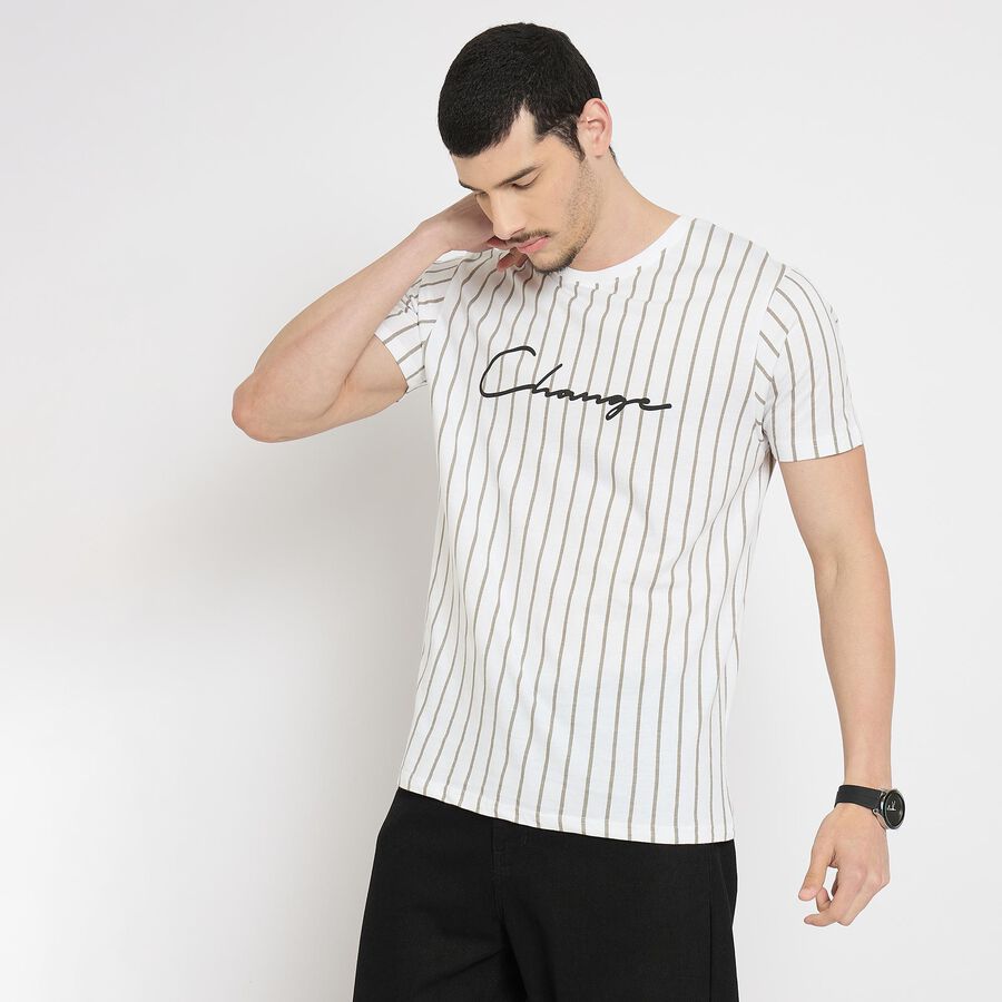 Men's 100% Cotton Round Neck Half Sleeves T-Shirt , White, large