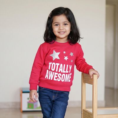 Girls' Fuchsia Round Neck Pullover Sweatshirt