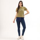 Women's Muted Olive Green Cotton Round Neck Casual T-Shirt, Olive, small