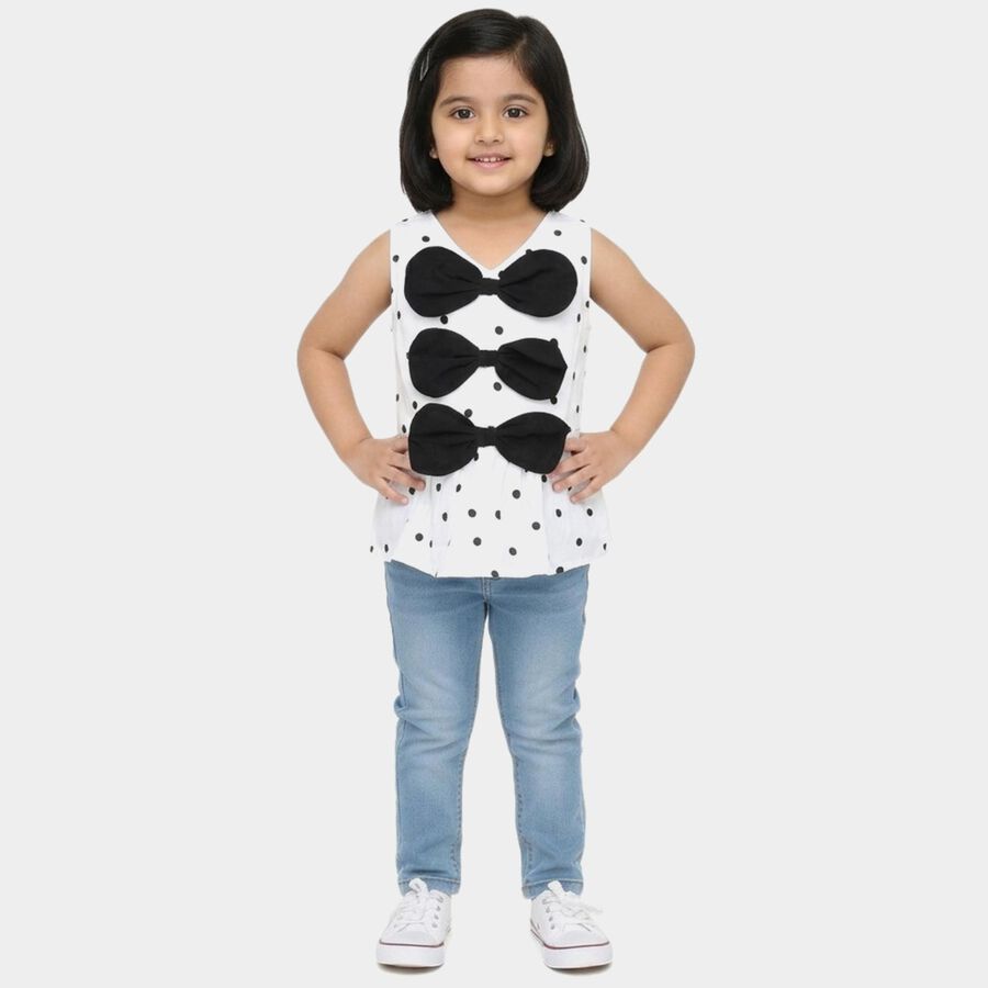 Girls' White V-Neck Romantic Polka Dot T-Shirt, White, large
