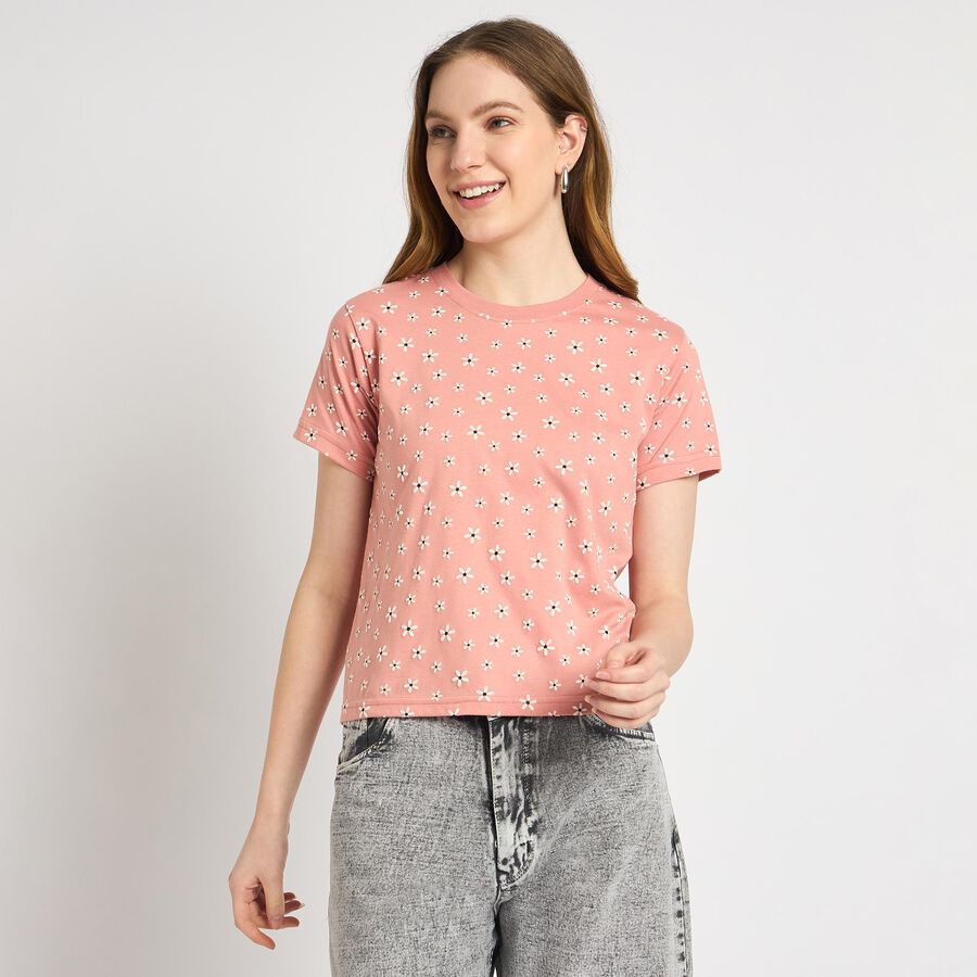 Ladies' Round Neck T-Shirt , Pink, large