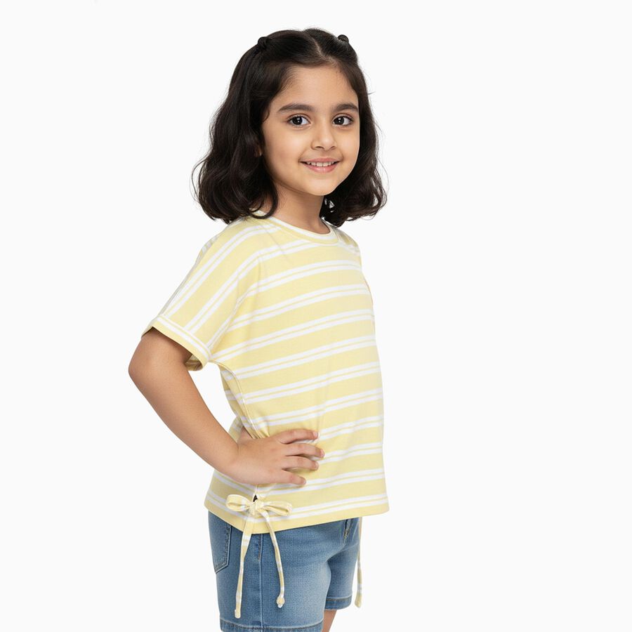 Girls Soft Yellow Round Neck Casual T-Shirt, पीला, large
