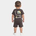 Infants' Charcoal 100% Cotton Crew Neck Graphic Print Baba Suit, Charcoal, small